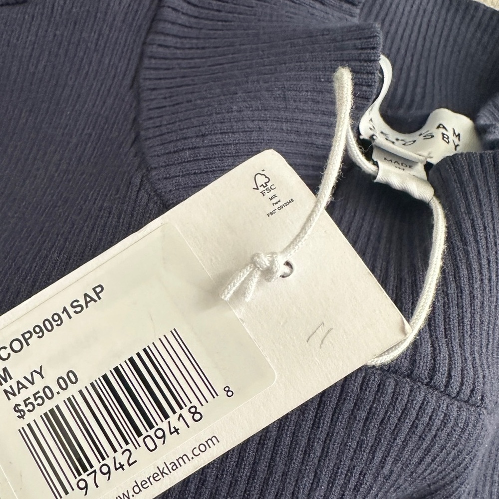 NWT Derek Lam Maizie Mock Neck Pleated Navy Sweater Dress - Size Medium - Picture 7 of 8